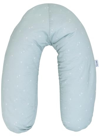 TINÉO - Coussin De Maternité, Coussin d'allaitement, Coussin de Grossesse, Multifonction 2 en 1, Soulager, Déhoussable, Fabriqué en France, 78x44cm (Jersey Vert d'eau/Etoiles)