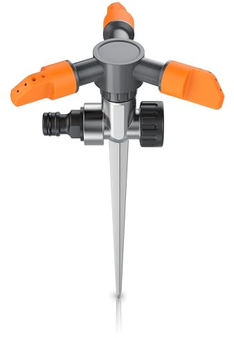 Brandson - 3 Fach Rasensprenger mit Erdspieß – 360 Grad 3/4 Zoll Rasensprinkler - Viereckregner Flächenregner Sprühregner - Sprinkler mit 3 Arm – Einstellbarer Winkel 45° - 90°