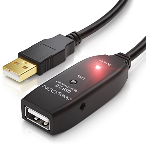 deleyCON 10m USB 2.0 Verlängerungkabel Repeater-Kabel Aktiv mit Signalverstärker Extension Cable USB-A auf USB-A Buchse - Schwarz