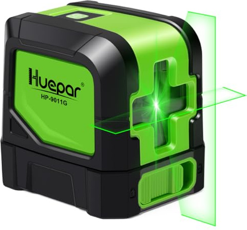 Huepar Laser Level, 100Ft Self Leveling Green Cross Line Laser for Picture Hanging, Tile, Decoration & DIY Construction – 360° Magnetic Base & AA Battery, Indoor Use