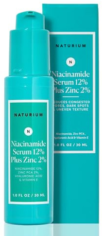 Naturium niacinamid ansiktsserum 12 % plus zink 2 %, hyaluronisk aid och E-vitamin är en mörk fläckborttagare, porminimimizer och hudblekning