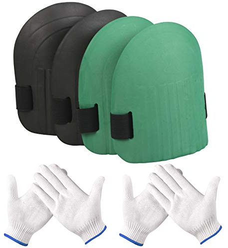 BIGKASI 2 Paar Knieschützer für die Arbeit, Garten, Knieschützer, EVA-Schaum, mit Nylonhandschuh, für Gärtner, Arbeiter, Anti-Kollision, schützt Knie, Bauarbeiten, Bodenbelag, Schwarz + Grün