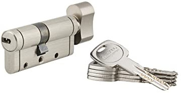 THIRARD - Cylindre de Serrure à Bouton Trafic 12 - Laiton - Pour Porte D'entrée - 8 Goupilles - Anti-Arrachement, Anti-Perçage, Anti-Crochetage, Anti-Casse, Anti-Snap - 40B x 30 mm - Gris
