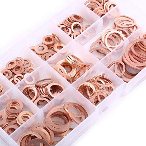 Boite Joint Cuivre, 12 Tailles 280pcs Ensemble De Rondelles, Rondelles Plates En Cuivre, Bagues d'étanchéité Assortiment Kit, Rondelles D'étanchéité Métriques, Rondelles à Anneau Plat Avec étui