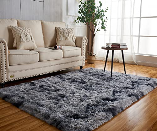 Achiiso Flauschiger Teppich,Grau Hochflorteppich,Teppich Schlafzimmer Klein,Weicher Teppiche Wohnzimmer Bereich Teppiche (Dunkelgrau,90 * 160 cm)