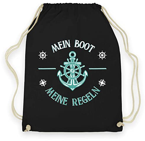wowshirt Turnbeutel Gymsack Mein Boot Meine Regeln Segeln Segler Skipper Angler Bootsfahrer Kapitän, Farbe:Black
