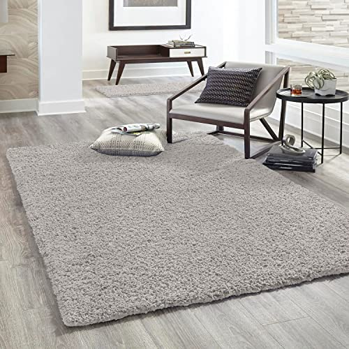 VIMODA Hochflor Teppich Prime Shaggy Langflor Wohnzimmer Schlafzimmer Modern Farben, Farbe:Grau, Maße:70x140 cm