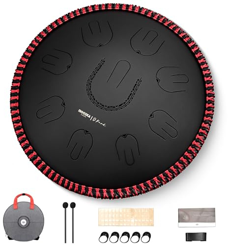 MOOZICA Steel Handpan Tongue Drum, 14 Portable D-Kurd Scale Tongue Drum With Octave Overtone Design, Handpan Drum for beginner and professional (D-Kurd,Black)
