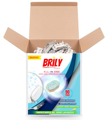 BRILY by Naramaki NOUVEAU Pastilles Lessive pour le lave-vaisselle - 90 TABS ALL IN ONE - Brillant Dégraissant – 90 Gèlules Citron – Action Détartrante