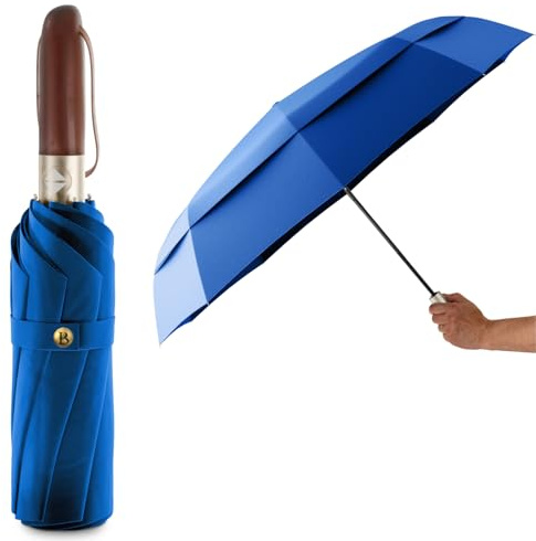 LOGAN & BARNES Taschenschirm sturmfest Ø103cm - Regenschirm sturmfest Klein mit hochwertigem Echtholzgriff und Auf-zu- Taschenschirm Automatik Modell Amsterdam (Blau)