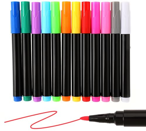 Jeffdad 12 stycken kritpennor för tavla tvättbar, 1 mm tunn spets kritpennor för fönster färgglada kritmarkörer whiteboard markers fönsterkritor pennor flytande kritor bordspennor (12 färger)