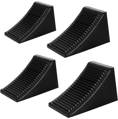 Komokeru 4 Pack Heavy Duty Wheel Chocks, Solid Rubber RV Wheel Chock for Trailers, Black Tire Chocks for Cars, Truck,Travel Trailers, Camper and ATV, 6.5 x 3.6 x 3.7