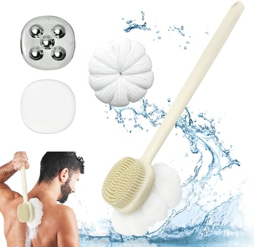 Migliore Wear 4 in 1 Rückenbürste mit Langem Stiel, Doppelseitige Körperbürste, 3 Konvertern Rückenschrubber für Dusche Silikon-Körperwäscher für Duschpeeling & Massage