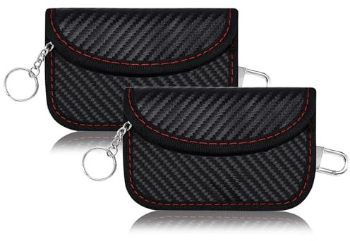 Faraday Pouch for Car Keys, 2 Pack Small Leather Faraday Bag Cage Keyless Car Key Pouches Signal Blocker Safe Protector RFID Anti-Theft Blocking for Remote Entry Keys