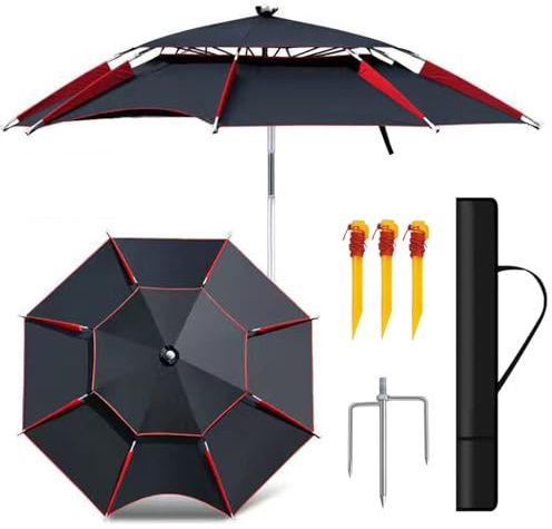 Sombrilla de Playa Parasol de Pesca de aire libre Sombrilla Antiviento para Cámping Parasol plegable Paraguas de Patio Rotación De 360°, para Jardín Piscina(200cm)