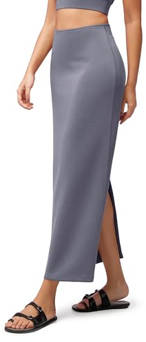 ODODOS Modal Soft Maxi Skirt for Women, Back Slit High Waist Casual Long Pencil Skirts, Purple Gray, Medium