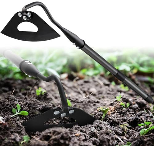 JAOTREL Hardened Hollow Hoe with Long Handle 48 inch Heavy Duty Garden Hoe Tool - Ergonomic Weeding Tool for Lawn, Yard & Farm, Rust-Resistant Steel with Comfort Grip, Easy Adjust & Storage