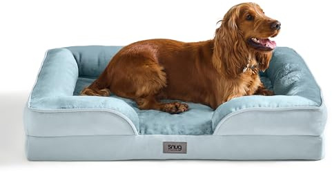 Snug Orthopaedic Dog Bed - Cosy Comfortable Pet Bed with Ergonomic Egg Crate Foam for Body & Head Support - Super Soft Velvet Removable Washable Cover with Non-Slip Base, Small-Medium 58x72cm, Blue
