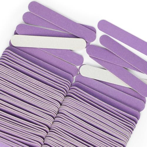 JSRQT 100 Piezas Lima de Uñas Profesionales Púrpura Nail File Acrilicas Gel Semipermanente Desechables Mini Doble Cara Tablero Esmeril Herramientas Manicura Buffer Uso Doméstico y Salón