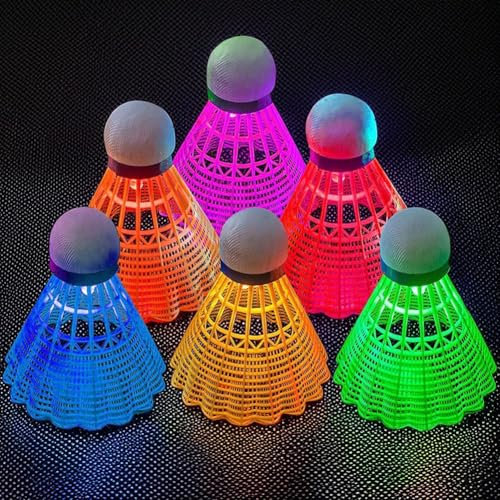 Umllpet Juego de 6 pelotas de bádminton LED de nailon deportivo, bádminton con luz LED, volantes luminosos, juego de bádminton para niños para actividades deportivas en interiores y exteriores