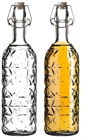 UNIQUE HOME LIVING 720ml Vintage Style Glass Bottles Set of 2, Clip Top Brewing Bottle, Airtight Preserve Bottles for Home Brewing Oil Vinegar Beer Wine Cider Soda Kombucha and Water - 24oz