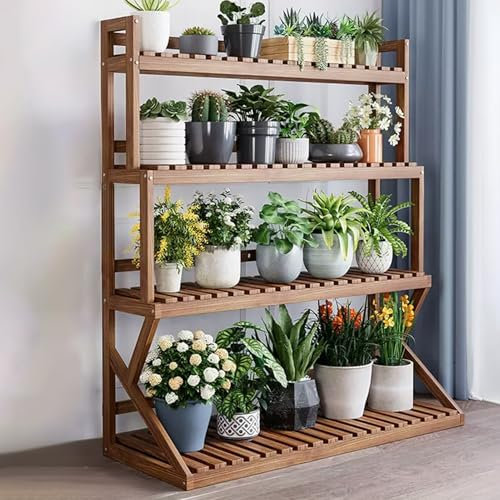 Étagère d'angle à 4 niveaux pour plantes – Étagère de rangement en bois pour terrasse, balcon et jardin – Design d'escalier élégant pour exposer plusieurs pots de fleurs et plantes