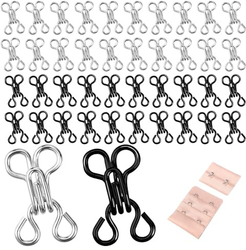 EupHHonycs 100 Set Hooks and Eyes, Hook and Eye Fastenings for Clothes, Clothes Hook Sewing Bra Hooks and Eyes Replacement for Clothing Trousers Skirt Sewing DIY Craft, Silver and Black (14mm)