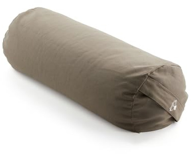 Myga Buckwheat Support Bolster Pillow – Soft & Comfortable Yoga Cushion for Restorative & Pregnancy Yoga – Organic Buckwheat Filling and Removable Cotton Cover with Carry Handle – 63 x 25cm (Wood)