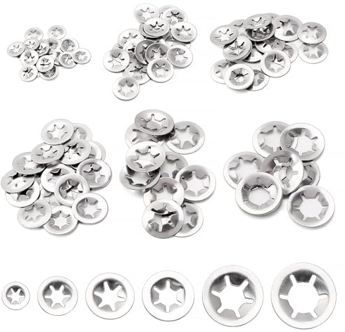 VooGenzek 100 Pezzi Rondella di Bloccaggio Rapido per Dente Interno, Rondelle di Fissaggio con Dente Interno Rondella Bloccaggio, 6 Dimensioni M3 M4 M5 M6 M8 M10, Argento