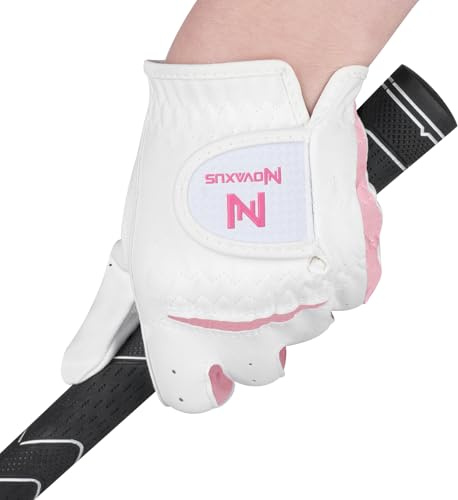 NOVAXUS Kids Left Hand Golf Gloves Premium Breathable Youth Junior Toddler Golf Gloves for Boys and Girls,Pink Left 15