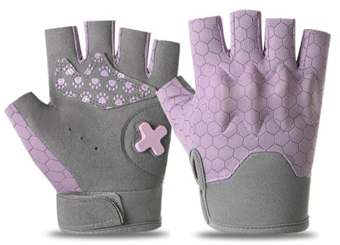 Tcdwla Guantes Bici Niño, Guantes Sin Dedos, para Niños y Niñas, Antideslizante, Protección de Palmas, para Clases de Educación Física, Patinaje, Scooter, Deportes al Aire Libre(Lila,Large)