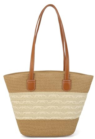 GLITZALL Borsa in Paglia da Donna con Grande Capacità, Colore Cachi, Borsa a Tracolla