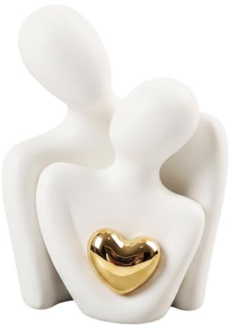 Sylalxeba - Figura decorativa para pareja romántica, cerámica blanca, 15 cm, diseño de amor, arte moderno, decoración de casa, talla de boda, cumpleaños, San Valentín, para salón, dormitorio, TV