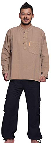 Simandra Fisherman Hemd Herren S-XXL versch. Farben | Langarmhemd aus Baumwolle | Fischerhemd im Kurta-Stil mit Stehkragen + Brusttasche + Holzknöpfe & Schlaufen + Seitenschlitze