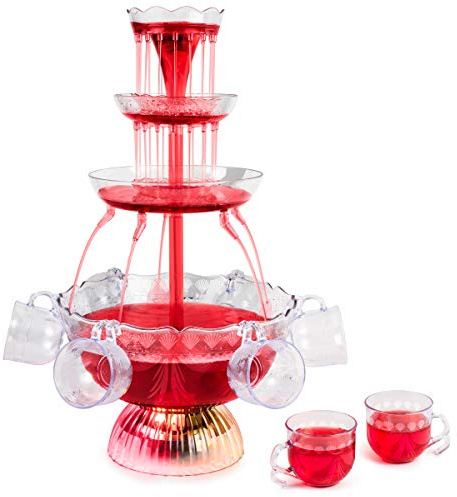 Nostalgia LPF230 3-Tier Lighted Party Fountain, Holds 1.5 Gallons, LED Lighted Base, Includes 8 Reusable Cups