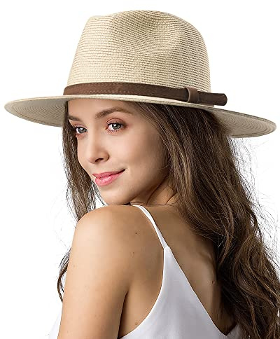 FURTALK Womens Mens Wide Brim Straw Panama Hat Fedora Summer Beach Sun Hats UPF Straw Hat for Women