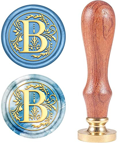 craspire Retro alfabet initialer vax sigillstämpel klassisk vintage 26 bokstäver AZ 25 mm avtagbart mässingshuvud trähandtag för inbjudningskuvert, utsmyckning gåva dekoration (bokstaven B)