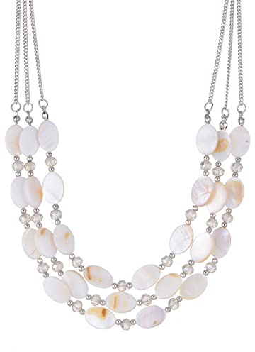 FULU AUTUMN Collana a Catena a Strati Con Perline di Conchiglia per Donna Argento Bohemien Gioielli Girocollo in Cristallo Regalo di Compleanno per La Festa Della Mamma(01-White)