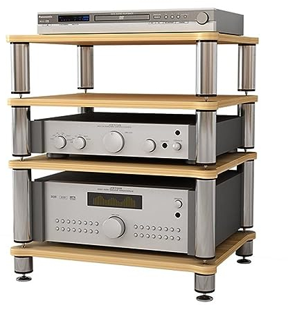 HiFi-Ständer Für Plattenspieler 4-stufige MDF-Regale Multifunktionales Mehrschichtiges Audio-Rack Mit Stoßdämpfer Medienständer Unterhaltungszentrum (Color : Wood Color, S : 60 * 48 * 94cm(4Tier))
