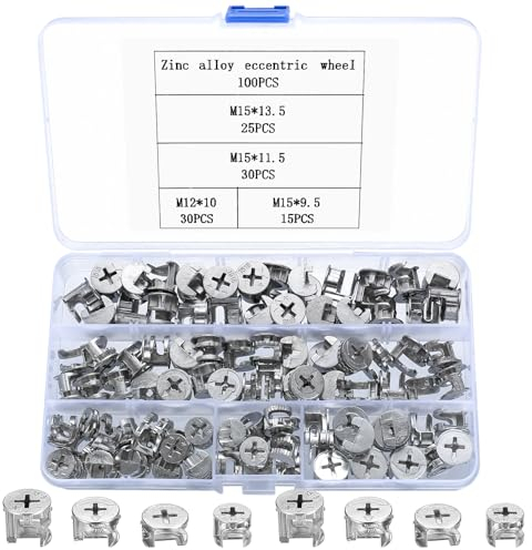 100 Pcs Excéntrico Leva para Muebles, Kits de Tornillos de Fijación de Herrajes para Muebles, Conectores de Tuerca de Leva de Bloqueo, Tuercas de Rueda para Conexión de Muebles Gabinete Accesorios