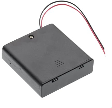 4x AA 6V Batterihållare med On/Off-Switch och Lock – Plastförvaringsbox med Kablar och Ledningar 150mm för DIY. Kompatibel med (4 Fack x 1,5V) Batterier