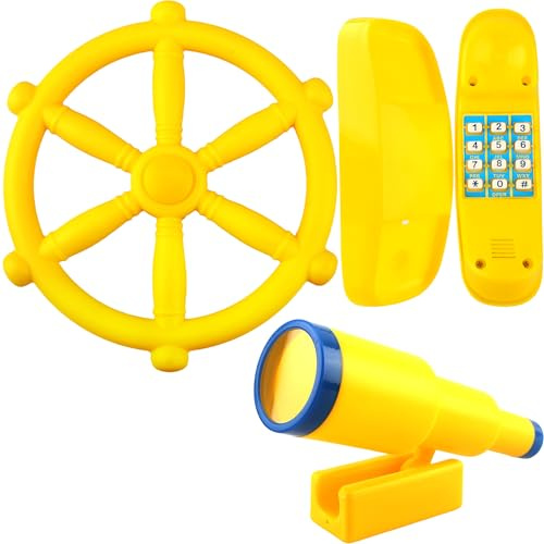 3 Pack Kids Playground Accessories Pirate Ship Steering Wheel Swingset Telephone Plastic Telescope for Child Outdoor Playset (Color Set 3)