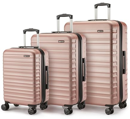 Amazon Basics Hardside Expandable Luggage Set (Small + Medium + Large) - ABS Travel Luggage with 4 Double Spinner Wheels - Scratch Resistant and Lightweight Construction - Rose Gold