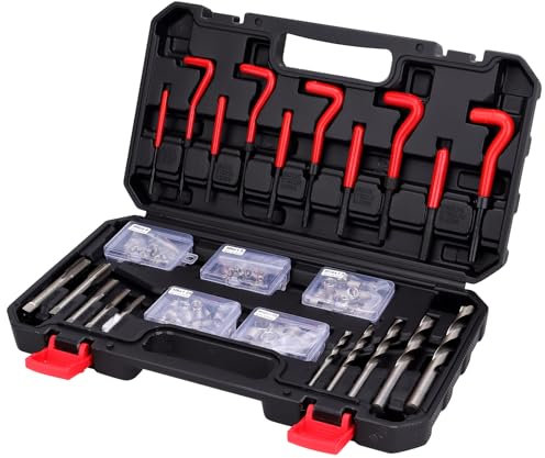 LncBoc Metrisches Gewindereparaturwerkzeug-Set: 131-teiliges Gewinde-Reparatur-Set, HSS-Bohrer, Helicoil-Reparaturset, metrische M5, M6, M8, M10, M12, Edelstahl-Gewindebohrer