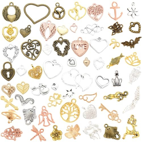 Peysaitr 120 Stück Charms Anhänger, Gemischte Anhänger Kette und Vintage Aesthetic, DIY Basteln, metall Gemischte Charms zum Basteln, Armbänd Ohrringe Halskette
