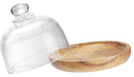 Zerodeko Wooden Dessert Server Glass Cover Cake Stand Cake Containers Lids Cake Holder Lid Cake Trays for Baking
