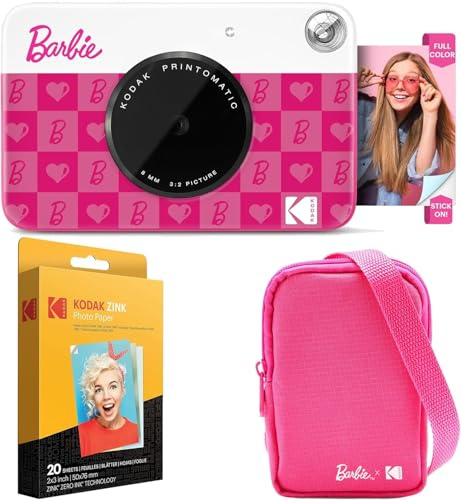 Kodak x Barbie Printomatic Färgkamera för Direktutskrifter Barbie Startpaket (Ikonisk Stil) + Barbie Deluxe Kameraväska + Zink-papper (20 ark)