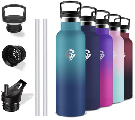 Grsta Borraccia Termica - 500ml, Senza BPA, con Cannuccia, Senza Perdite, Borraccia Acciaio Inox, Doble Aislamiento, Metallo per Scuole, Campeggio, Uffici, Caffè