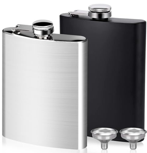 Yolistar 2 Pezzi Fiaschetta Portatil,Fiaschetta Tascabile,230 ml (8 oz) Fiaschetta con Imbuto,304 Fiaschetta in Acciaio Inossidabile per Escursionismo Arrampicata Campeggio Bar Feste（Argento e nero）