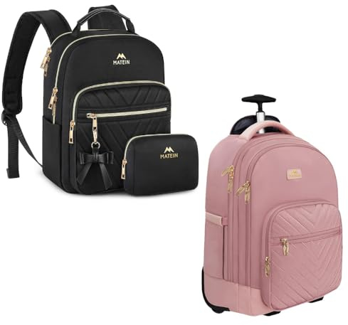 MATEIN Mini Backpack for Women, Rolling Backpack for Women, 17 Inch Travel Laptop with Wheels, Large Carry On Business Luggage Roller, Waterproof Trolley Suitcase Overnight College
